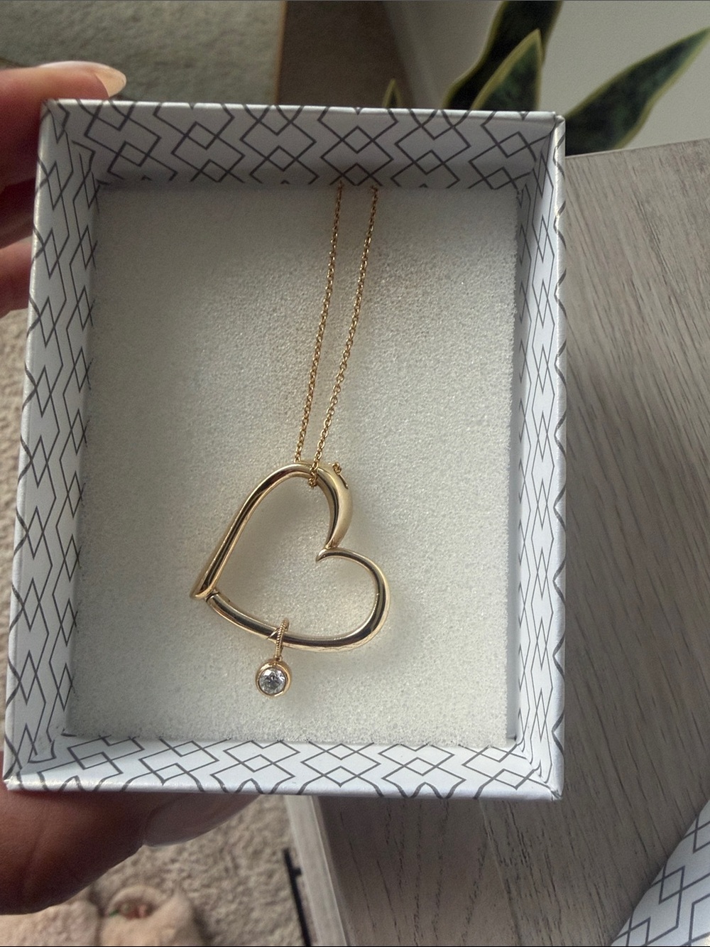 Gold Heart Pendant Necklace with Crystal Accent